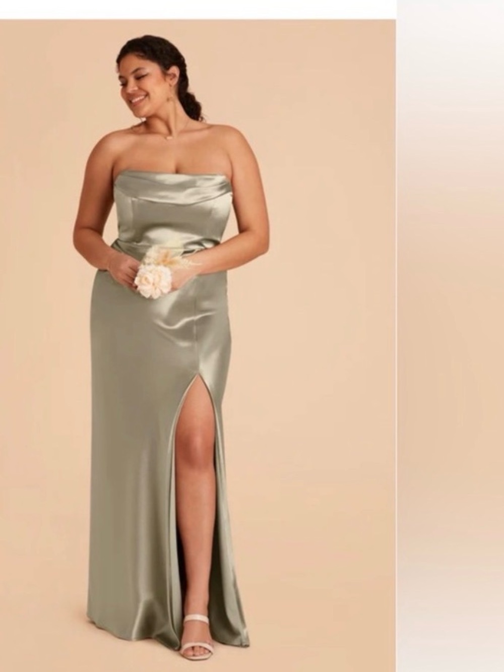 Birdy Grey strapless Satin Dress in Moss Green medium